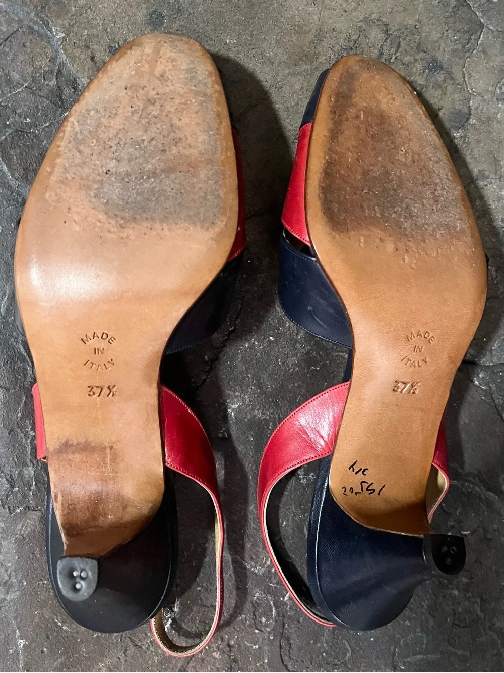 Cerruti 1881 1970s 70s Vintage Navy Blue & Red Leather High Heel Shoes 7.5
